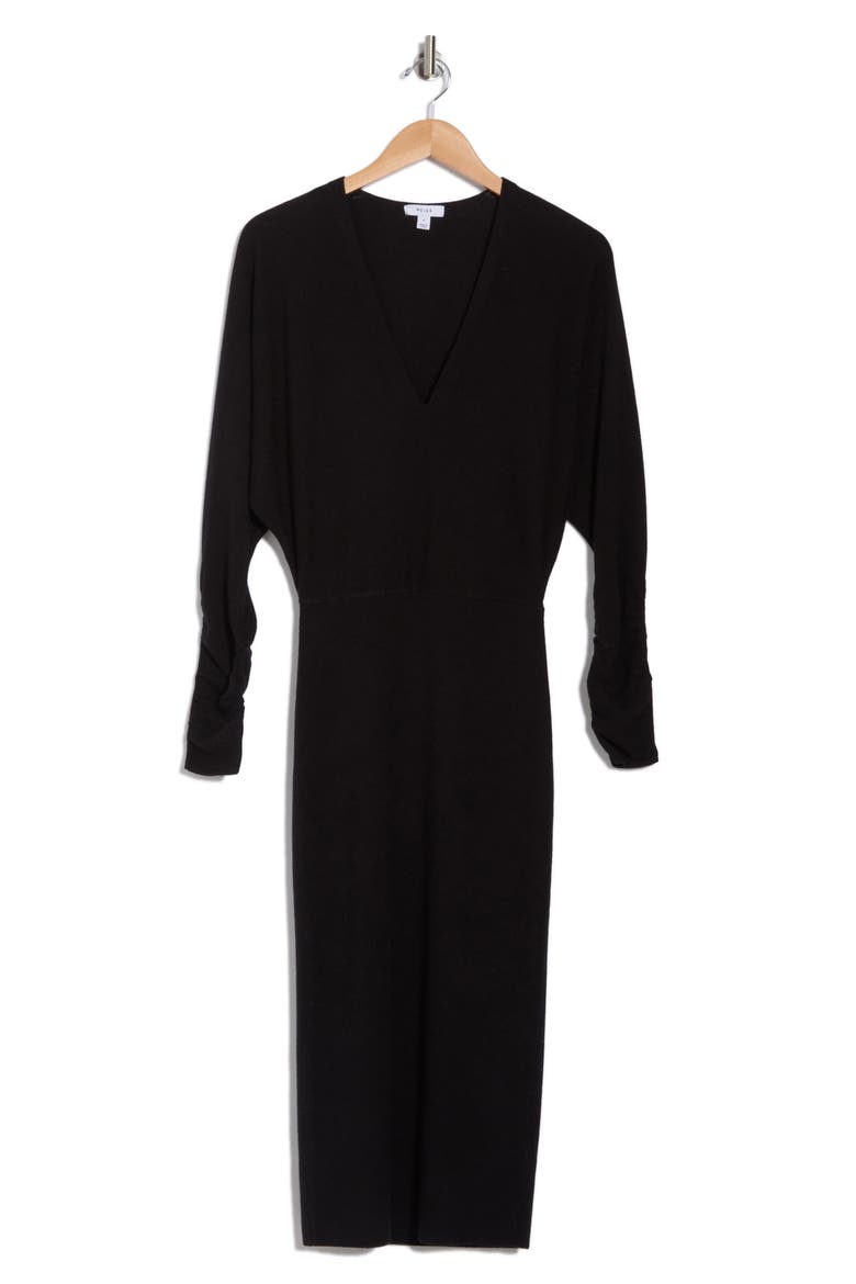Jenna Ruched Long Sleeve Knit Dress, Alternate, color, BLACK