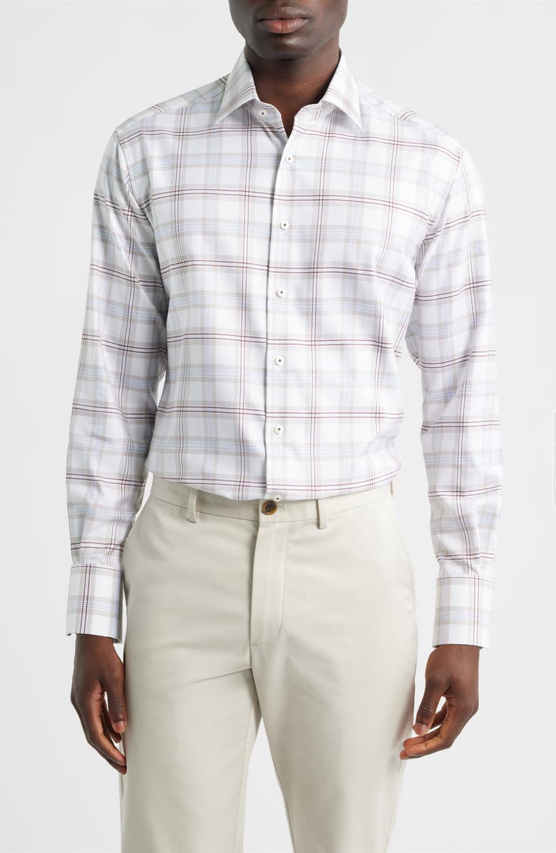 1863 by Eterna Modern Fit Plaid Non-Iron Cotton Dress Shirt, Main, color, Light Brown