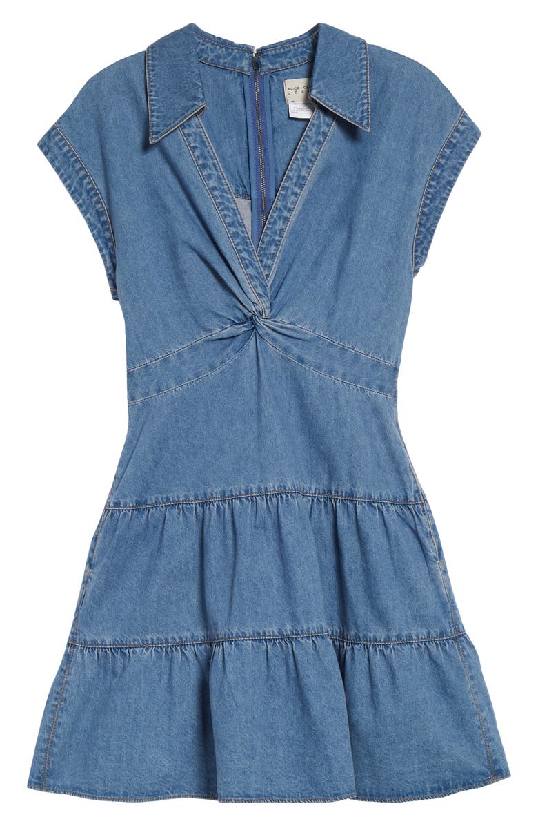Alice + Olivia Mila Twist Denim Minidress, Main, color, Peyton Vintage Blue