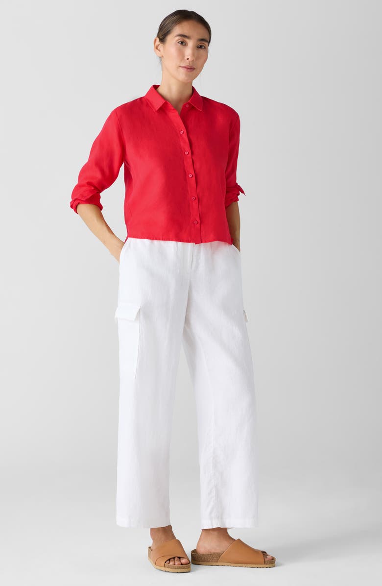 Eileen Fisher Classic Crop Organic Linen Button-Up Shirt, Alternate, color, 