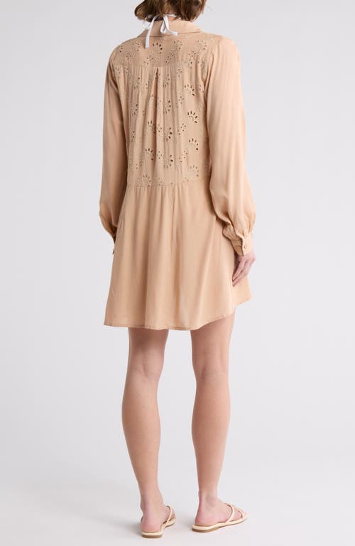 Boho Me Eyelet Long Sleeve Button-down Swim Cover-up In Sand