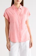 Caslon® Double Pocket Linen Blend Camp Shirt