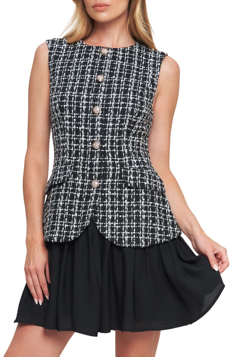 Tweed Minidress, Main, color, BLACK