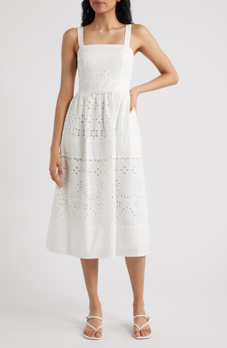 Sam Edelman Cotton Eyelet Midi Dress, Main, color, White