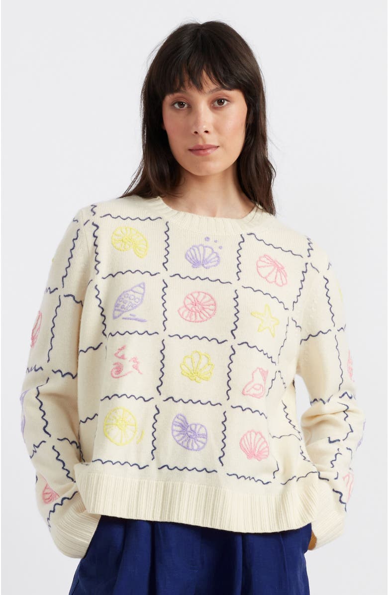Chinti & Parker La Mer Hand Embroidered Wool Cashmere Sweater, Main, color, Cream