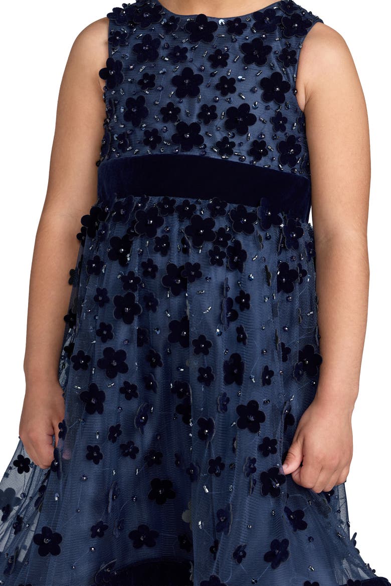 Girls Embellished Floral A-Line Dress, Alternate, color, Cobalt