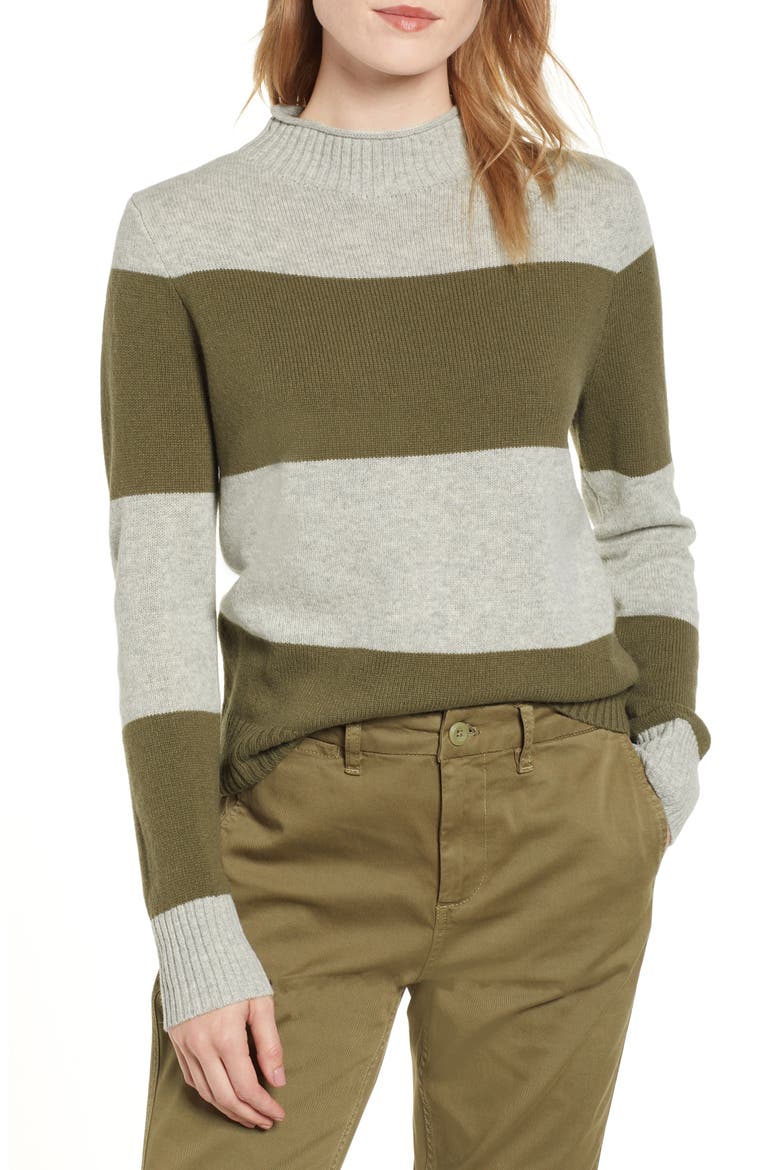 1988 Stripe Roll Neck Sweater, Main, color, HEATHER LIGHT IVORY BLACK