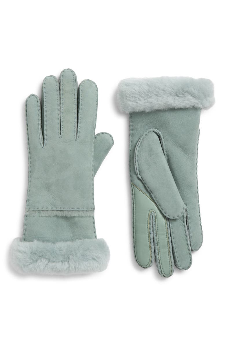 UGG<sup>®</sup> Seamed Touchscreen Compatible Genuine Shearling Gloves, Main, color, Grey Mist