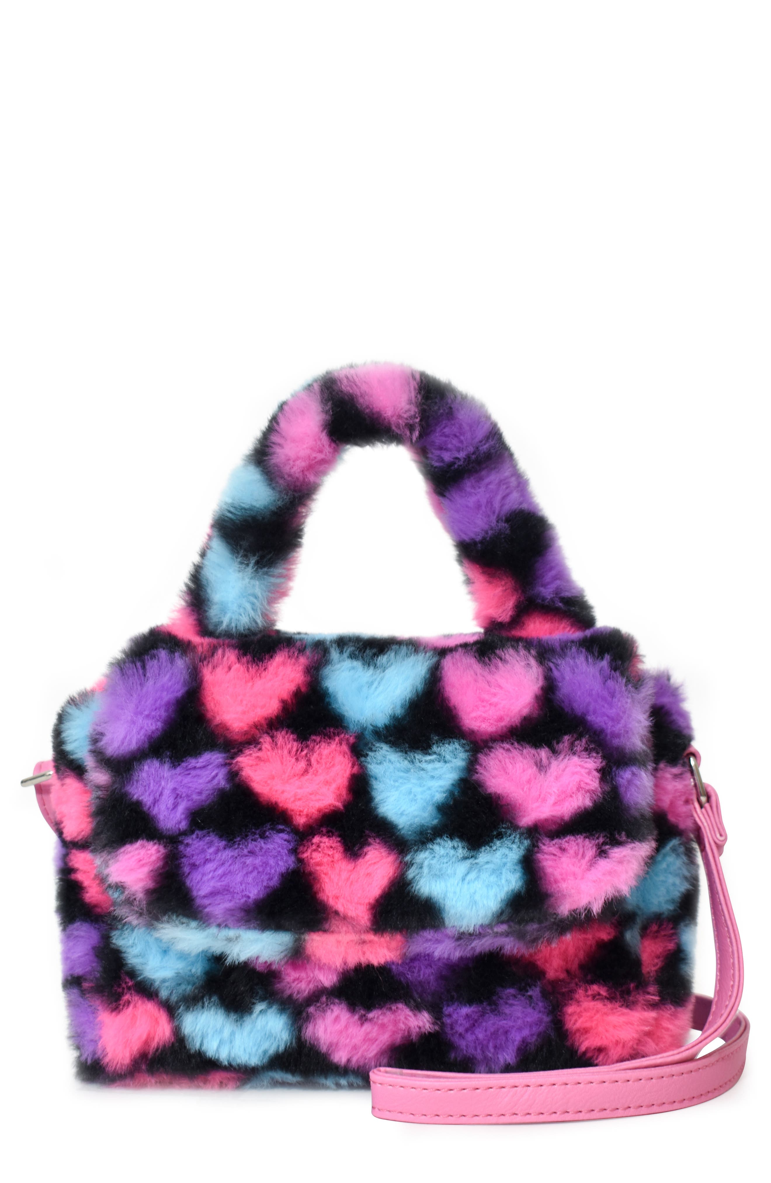 OMG Accessories Kids' Heart Faux Fur Crossbody Bag, Main, color, 