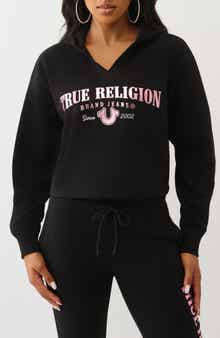 True Religion Notch Cotton Blend Crop Hoodie