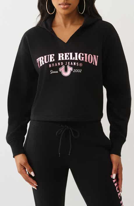 True Religion Notch Cotton Blend Crop Hoodie