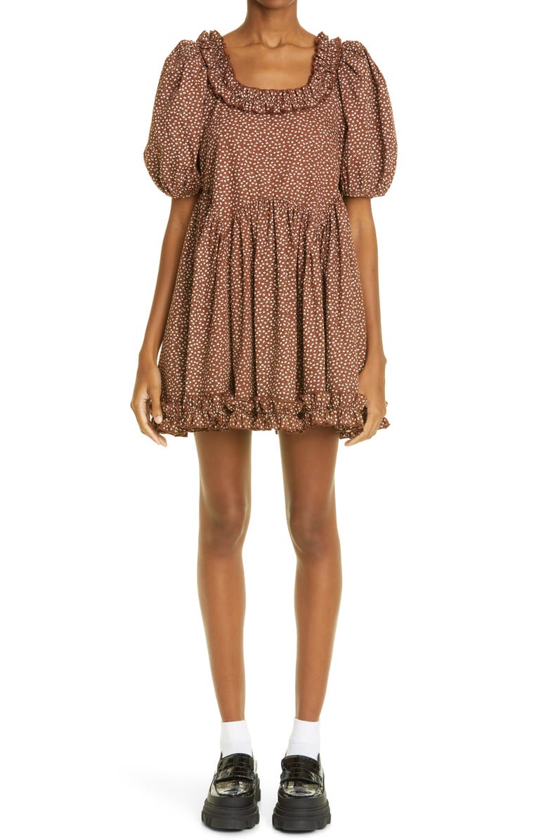 Sandy Liang Egret Print Babydoll Dress, Main, color, 