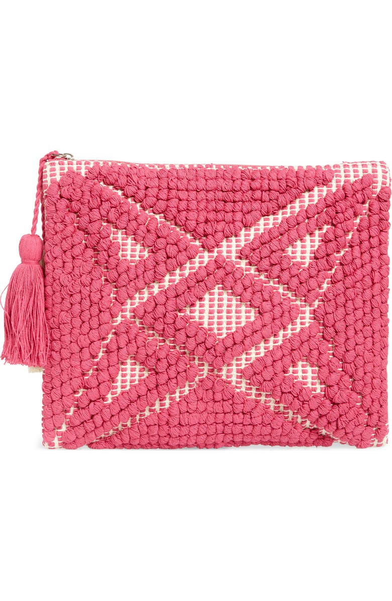 Sole Society Palisades Tasseled Woven Clutch, Main, color,