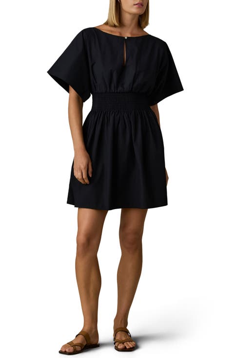 Elia Coastal Smocked Waist Organic Cotton Poplin Minidress