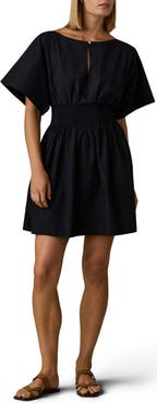 Faherty Elia Coastal Smocked Waist Organic Cotton Poplin Minidress