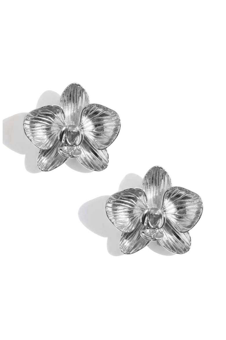 Orchid Flower Statement Stud Earrings, Alternate, color, SILVER