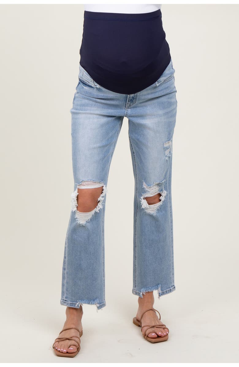 PinkBlush Distressed Cutout Maternity Straight Leg Ankle Jeans, Alternate, color, Light Blue