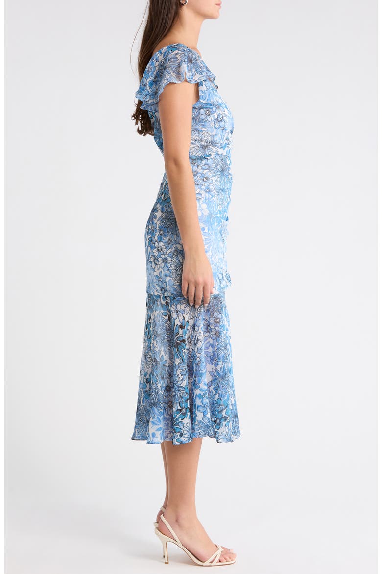 Tierra Floral Nadia Ruched Midi Dress, Alternate, color, BLUES