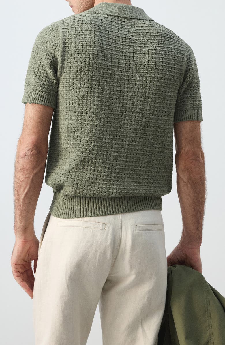 MANGO Waffle Knit Polo Sweater, Alternate, color, Forest Green