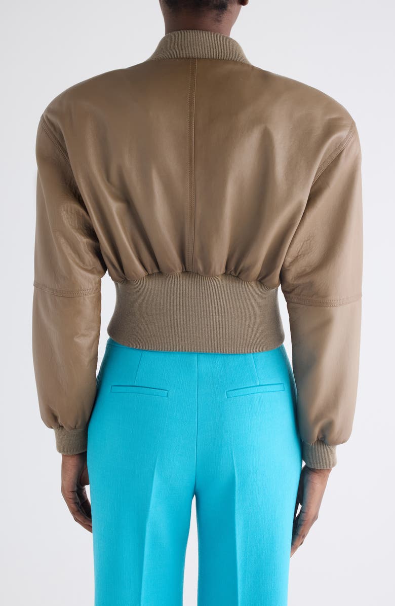 Chloé Crop Leather Bomber Jacket, Alternate, color, Baobab Brown