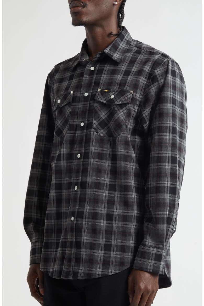 Workshop Plaid Flannel Button-Up Shirt, Alternate, color, CHARCOAL PLAID