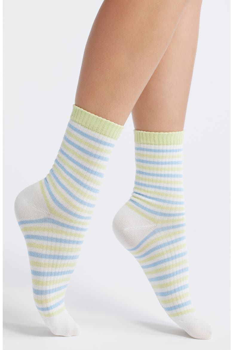 Lauren Stripe Rib Cotton Blend Crew Socks, Main, color, STRIPE