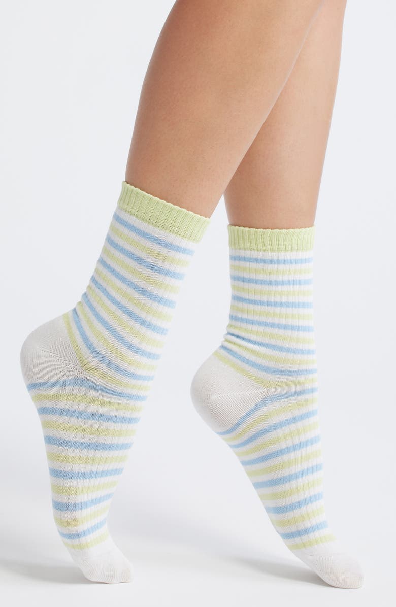 Casa Clara Lauren Stripe Rib Cotton Blend Crew Socks, Main, color, 