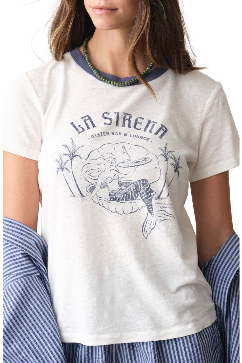 La Sirena Ringer Graphic T-Shirt, Main, color, ANTIQUE WHITE