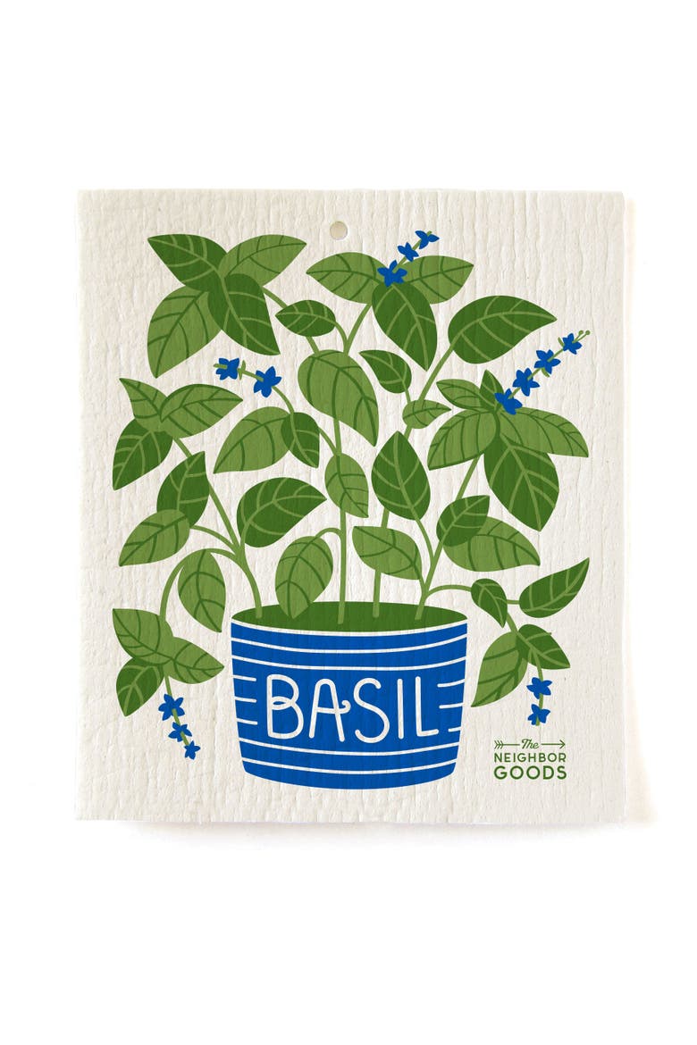 Basil Dish Towel + Sponge Cloth Gift Set, Alternate, color, Green