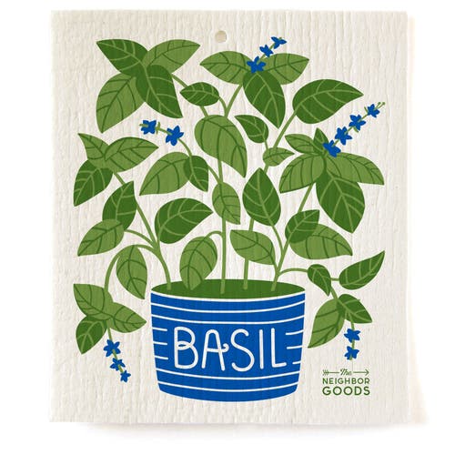 The Neighborgoods Basil Dish Towel + Sponge Cloth Gift Set In Multi