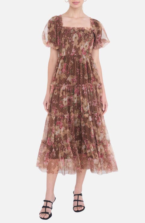 Smocked Floral Midi Dress
