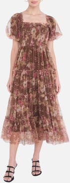 Blu Pepper Smocked Floral Midi Dress
