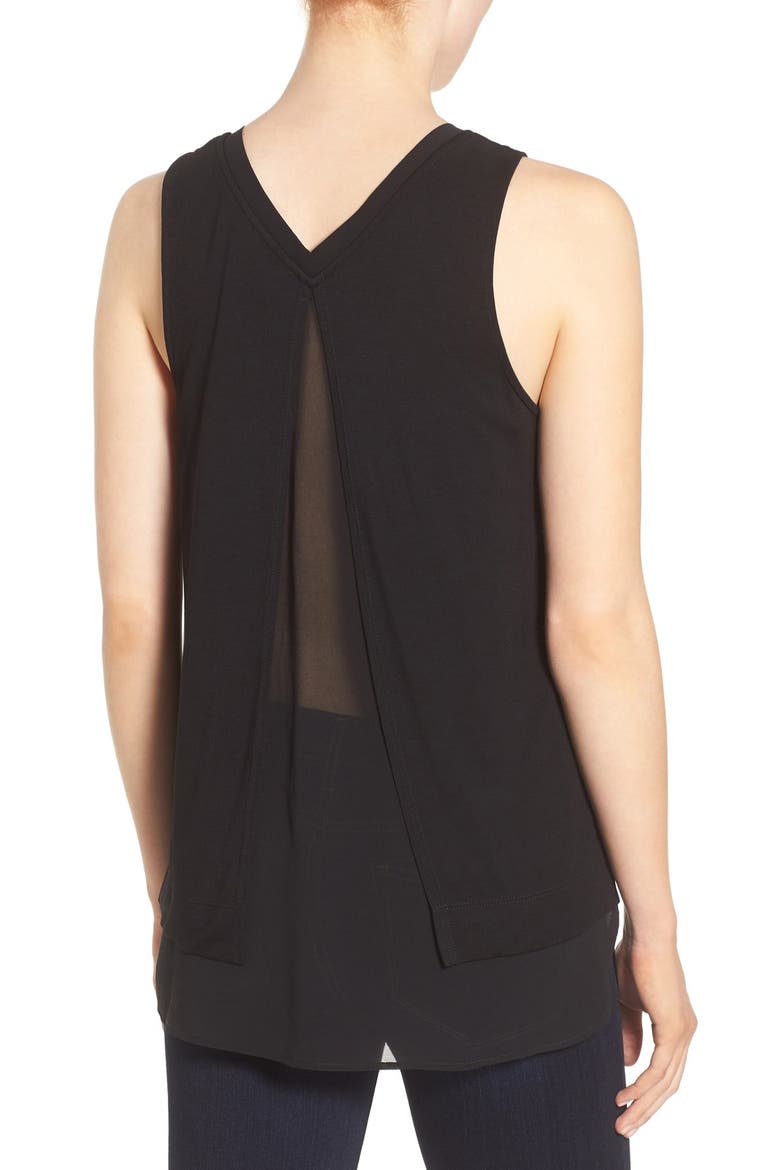 V-Neck Mixed Media Tank, Alternate, color, BLACK