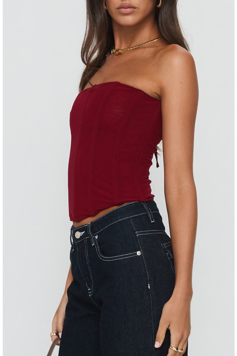 Oscuro Strapless Mesh Corset Top, Alternate, color, BERRY