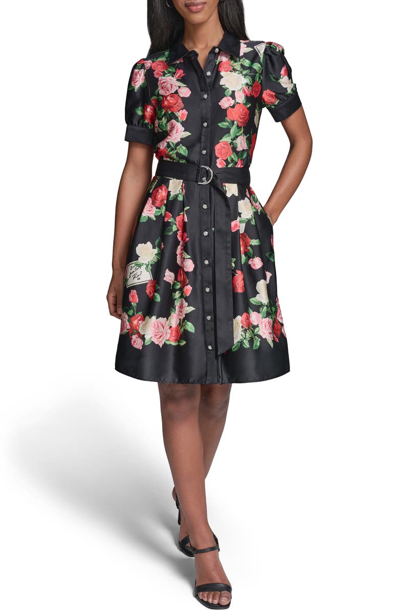 KARL LAGERFELD PARIS Floral Print Shirtdress, Main, color, 