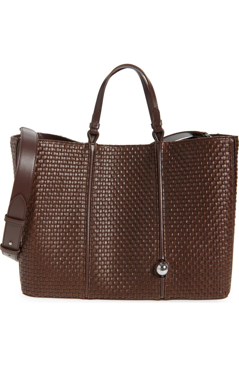 Jacquemus The Marino Woven Faux Leather Horizontal Shopper Bag, Main, color, Dark Brown