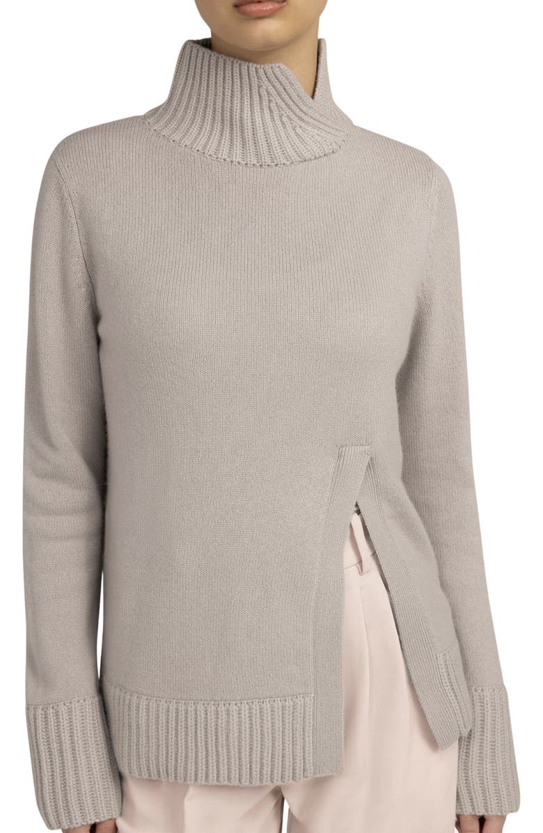 GOBI Mongolian Cashmere Cut-Out Cashmere Turtleneck, Alternate, color, Chateau Gray