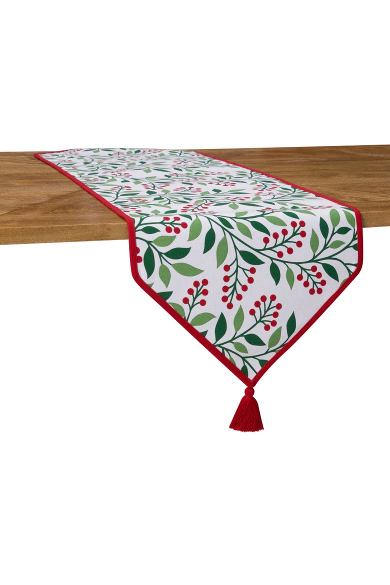 Holly Berry Botanical Christmas Tabletop Runner 14" x 51", Alternate, color, Green