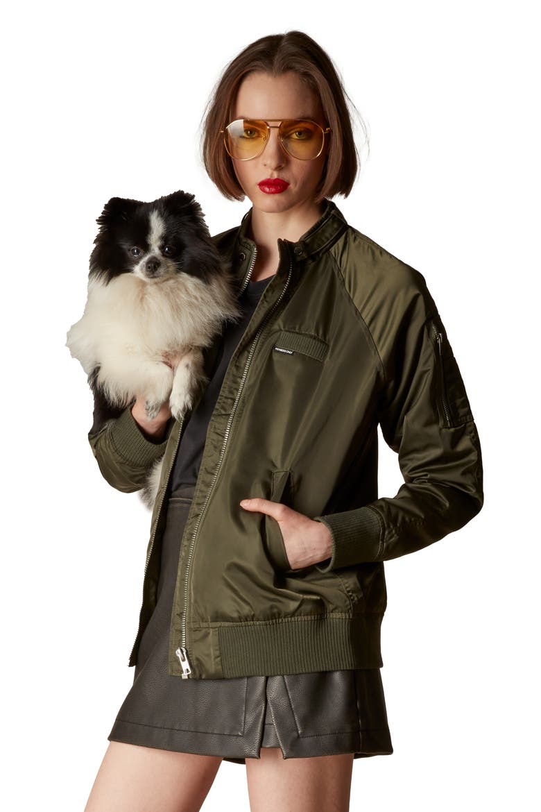 Women's Satin Bomber Jacket, Main, color, Dark Green