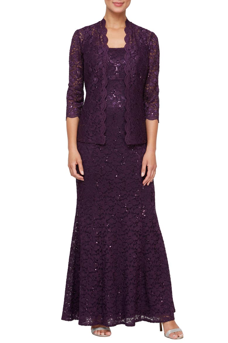 Sequin Lace A-Line Gown with Jacket, Main, color, EGG