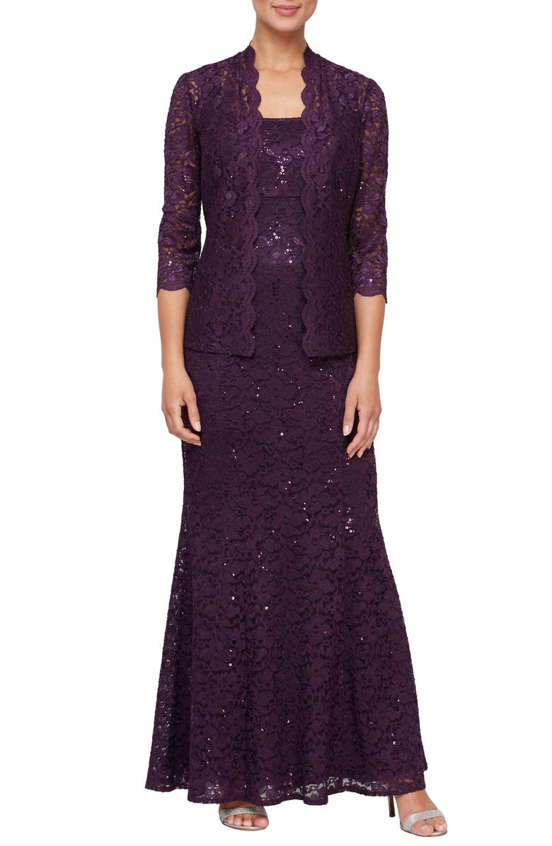 SL FASHIONS Sequin Lace A-Line Gown with Jacket, Main, color, Egg