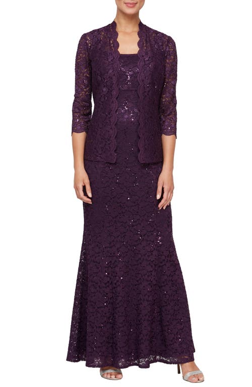Shop Sl Fashions Sequin Lace A-line Gown With Jacket In Egg
