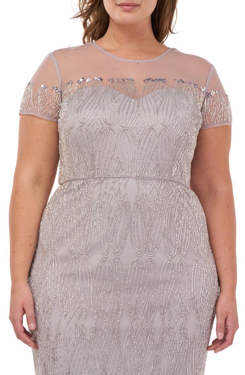 JS Collections Illusion Yoke Beaded Column Gown, Alternate, color, 