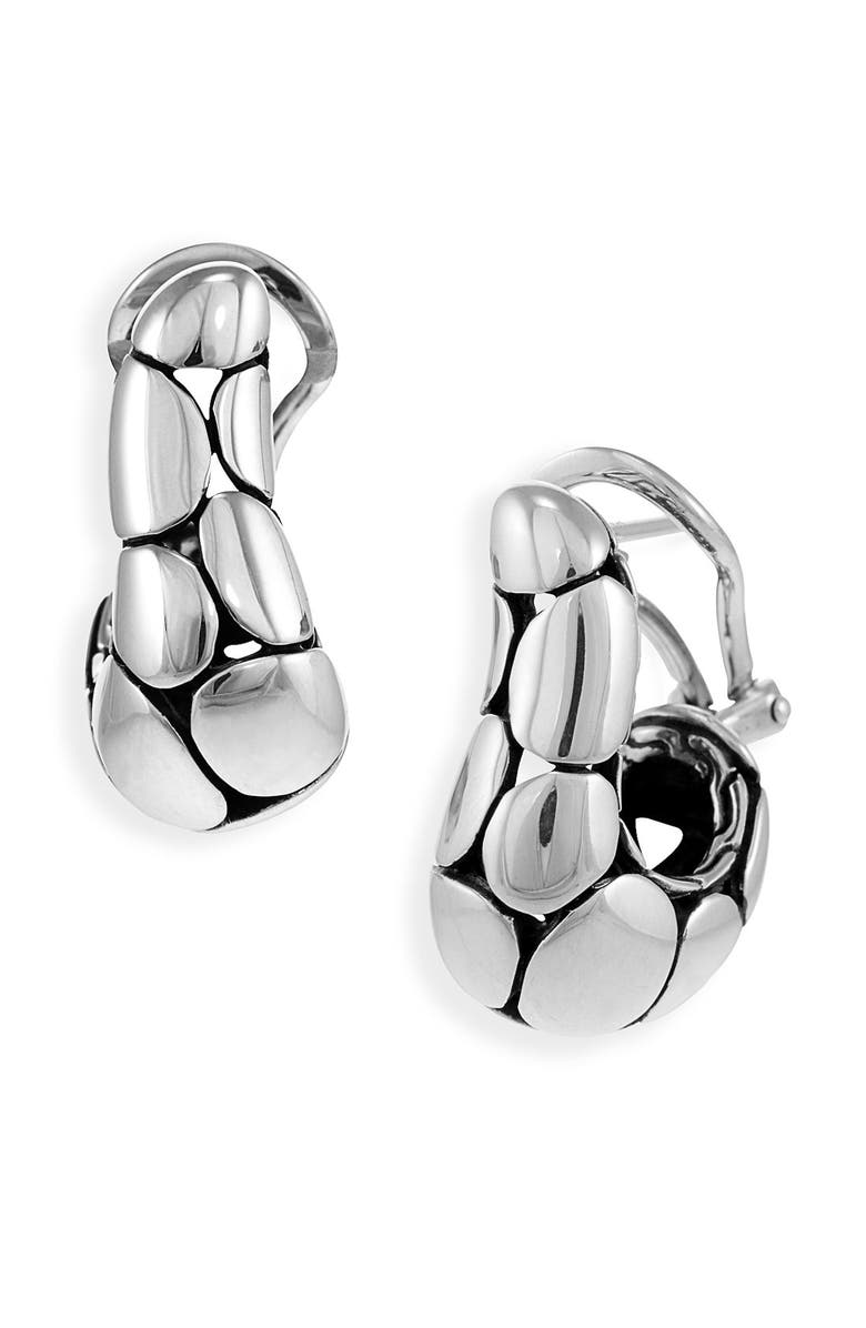 John Hardy Kali Arus Sterling Silver Textured J-Hoop Earrings, Main, color, Sterling Silver