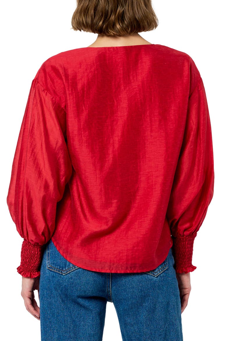 Saruma Satin Ruffle Collar Blouse, Alternate, color, RED