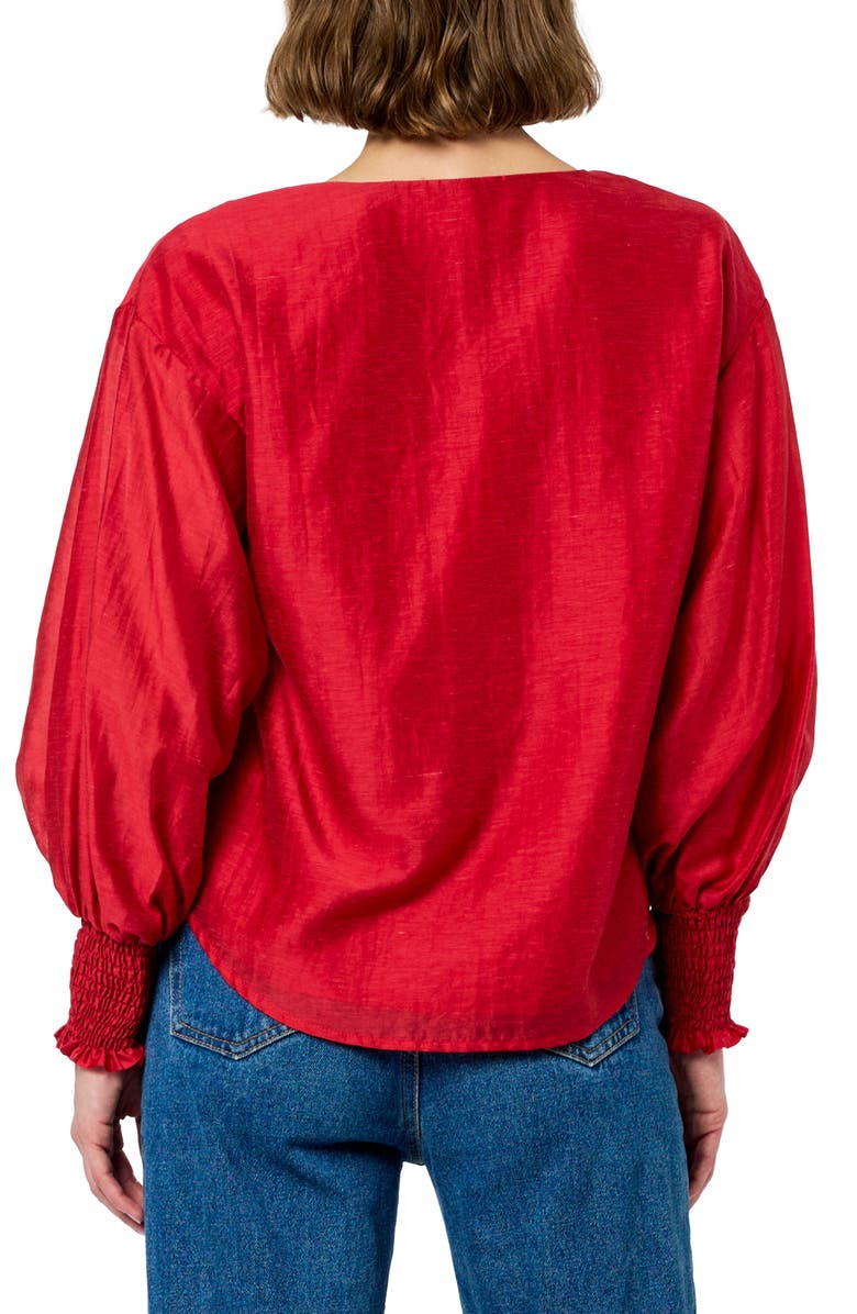 CIEBON Saruma Satin Ruffle Collar Blouse, Alternate, color, Red