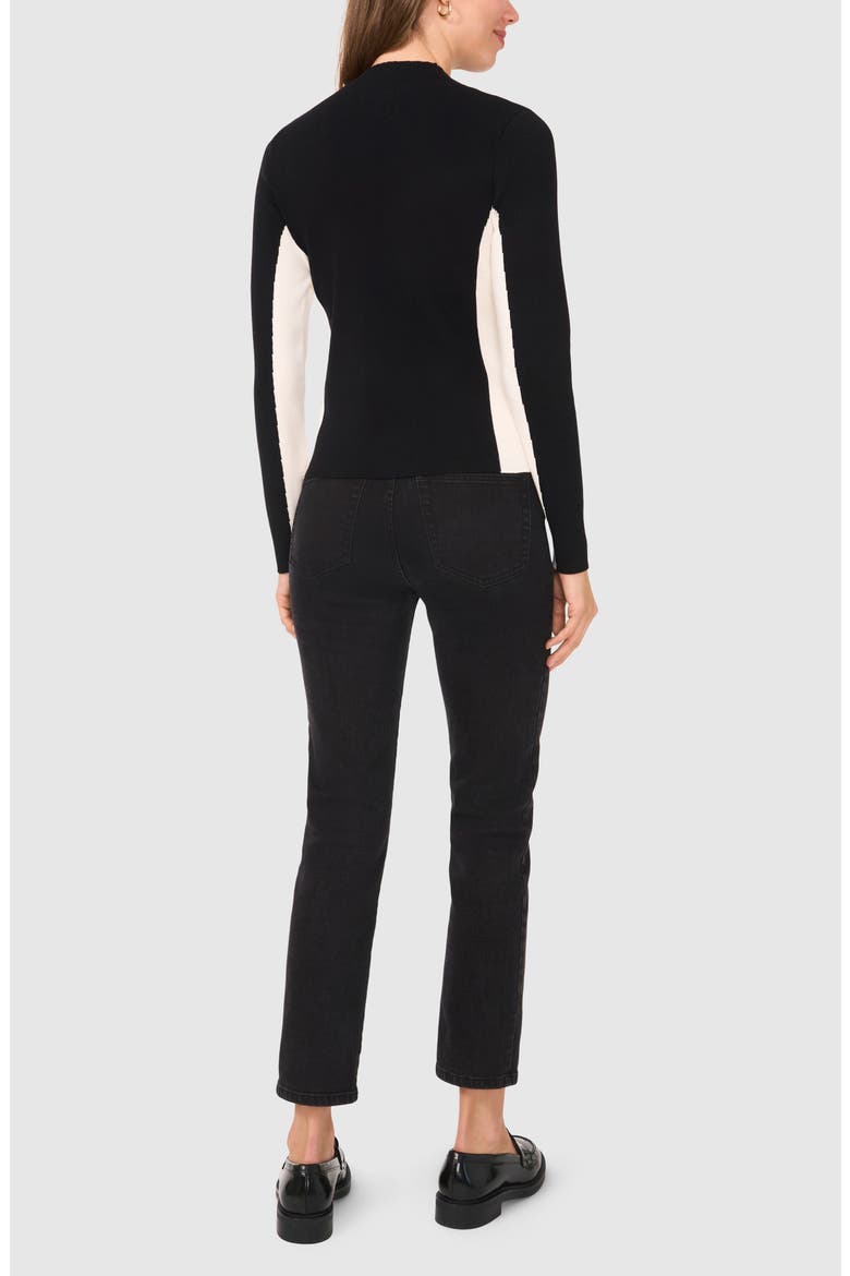Colorblock Mock Neck Sweater, Alternate, color, RICH BLACK