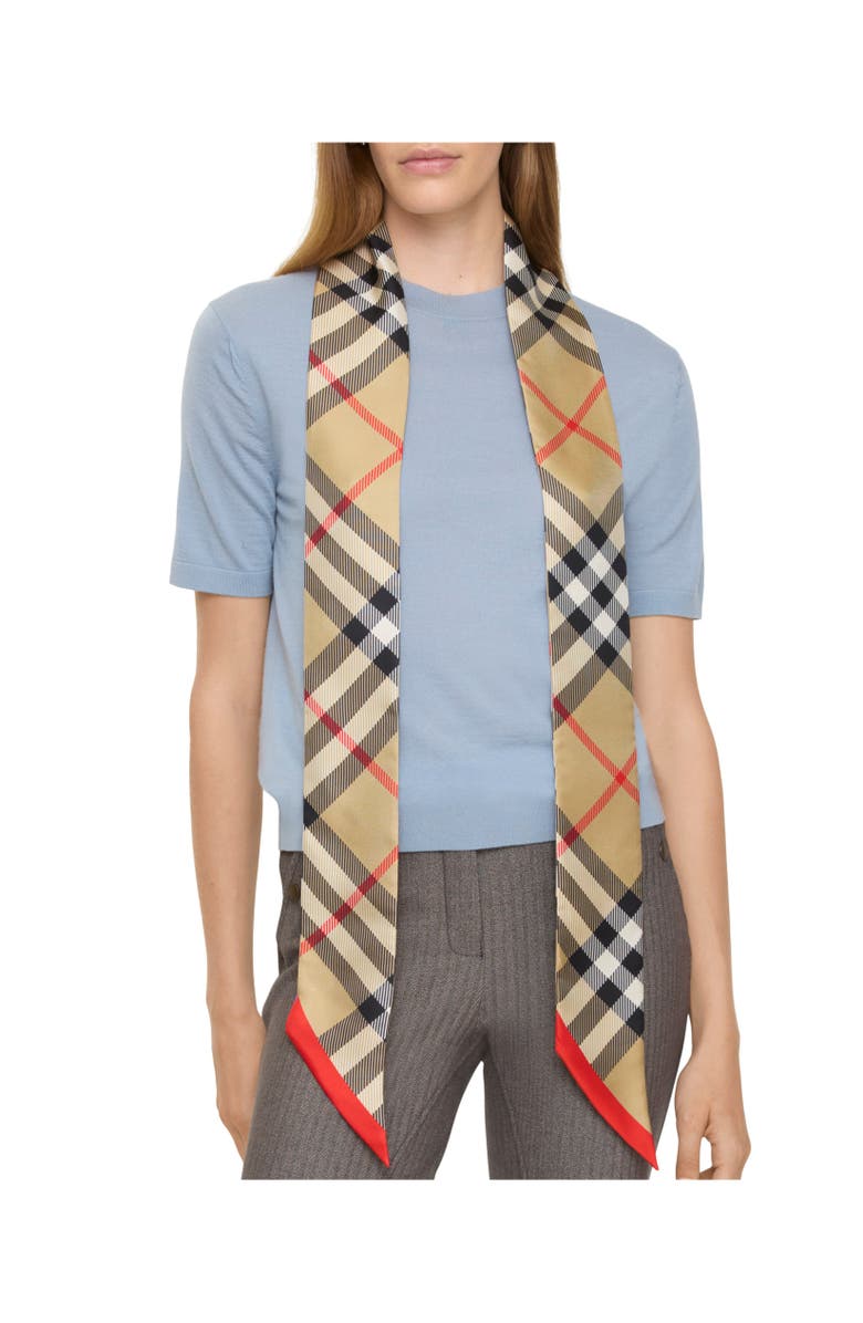 Burberry Skinny Check Silk Scarf, Alternate, color, Sand Beige