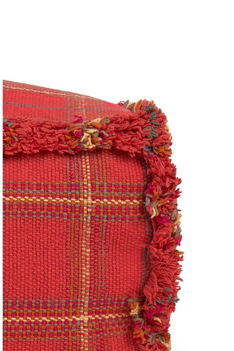 Tartan Fringe Trim Pouf, Alternate, color, RED