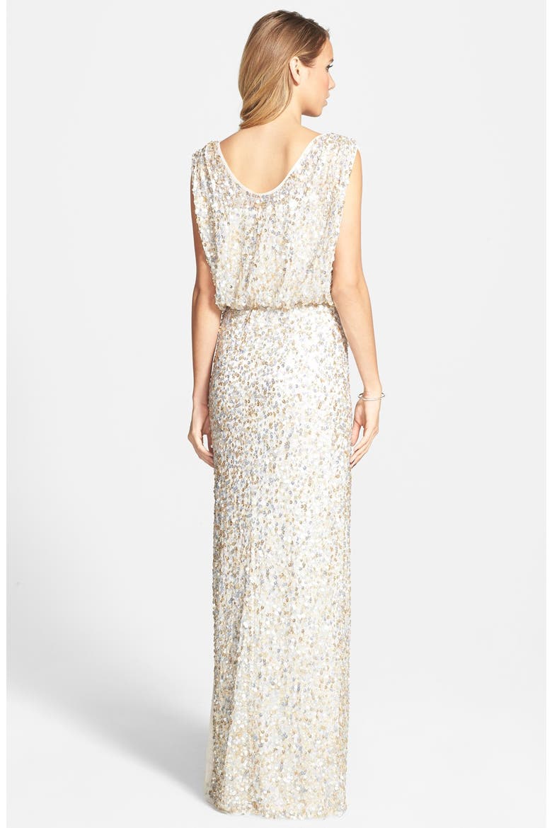 Blouson Bodice Sequin Mesh Gown, Alternate, color, IVORY